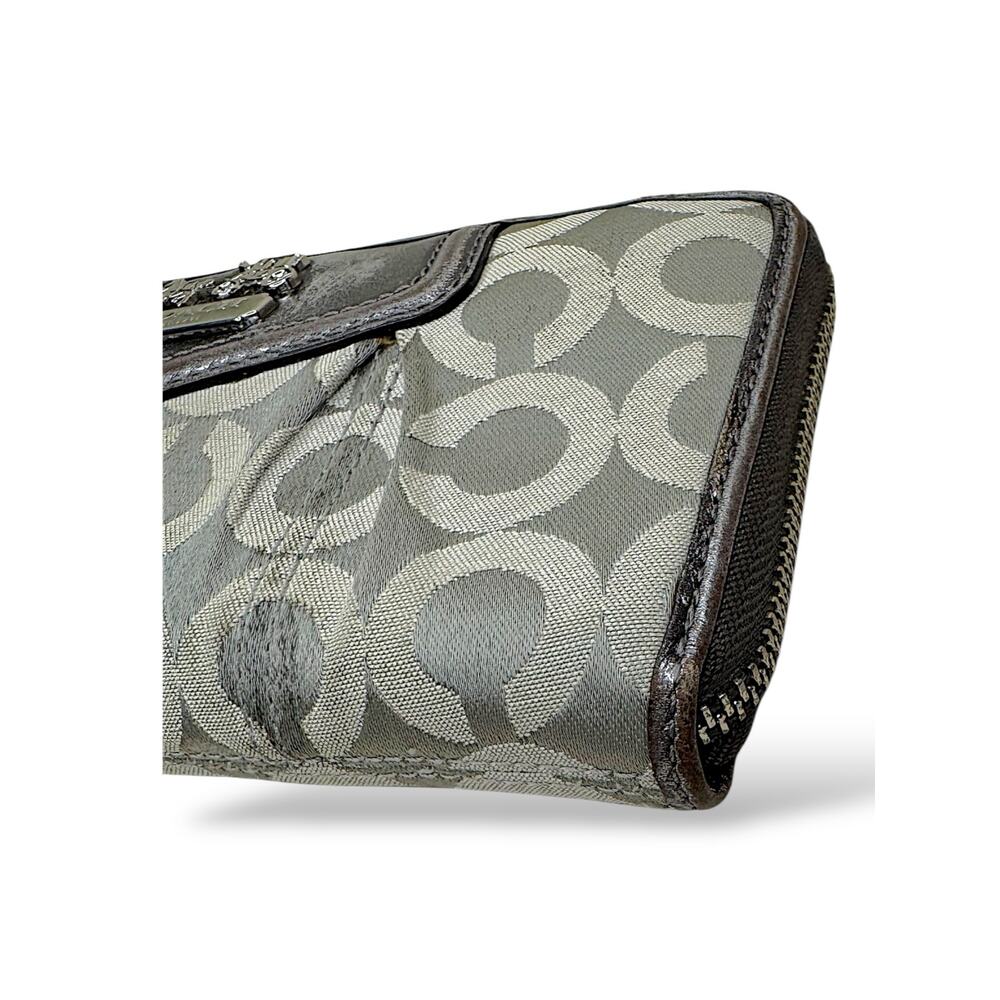 Coach Signature C Zip Around Accordion Wallet Gray Pewter Silver Horse& Carriage - Picture 6 of 10